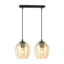 Lampadario 2 Luci Paoxi In Acciaio Nero E Vetro Ambra