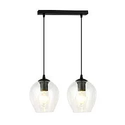 Lampadario 2 Luci Paoxi In Acciaio Nero E Vetro Trasparente