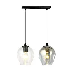 Lampadario 2 Luci Paoxi In Acciaio Nero E Vetri Fumè E Trasparente