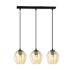Lampadario 3 Luci Paoxi In Acciaio Nero E Vetri Ambra