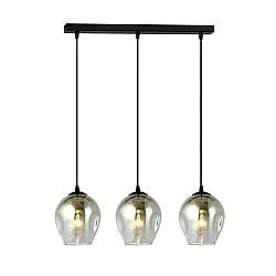 Lampadario 3 Luci Paoxi In Acciaio Nero E Vetri Fumè