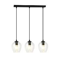 Lampadario 3 Luci Paoxi In Acciaio Nero E Vetri Trasparente