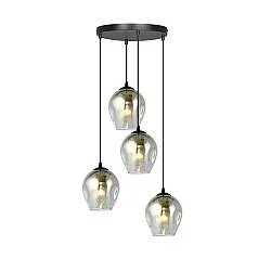 Lampadario 4 Luci Paoxi Base Tonda In Acciaio Nero E Vetri Fumè