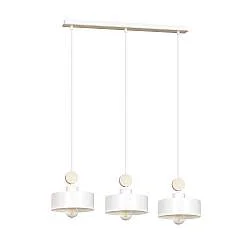 Lampadario 3 Luci Nered In Acciaio Bianco E Paralumi Con Legno Naturale