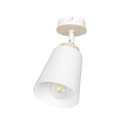 Plafoniera A Faretto Spot 1 Luce In Acciaio Bianco E Legno Naturale