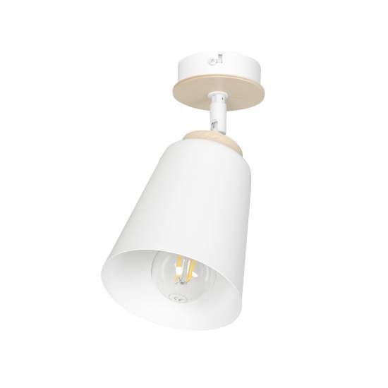 Plafoniera A Faretto Spot 1 Luce In Acciaio Bianco E Legno Naturale LA0162-EB-PL1-BI