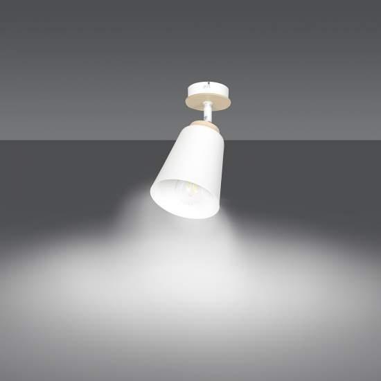 Plafoniera A Faretto Spot 1 Luce In Acciaio Bianco E Legno Naturale LA0162-EB-PL1-BI