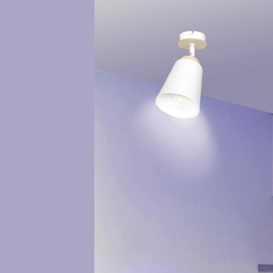Plafoniera A Faretto Spot 1 Luce In Acciaio Bianco E Legno Naturale LA0162-EB-PL1-BI