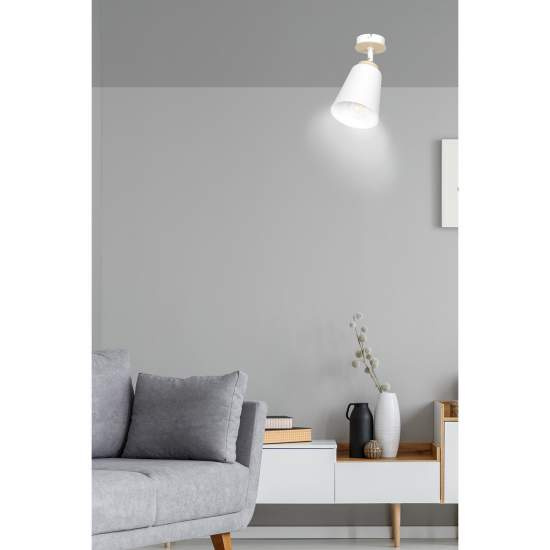 Plafoniera A Faretto Spot 1 Luce In Acciaio Bianco E Legno Naturale LA0162-EB-PL1-BI