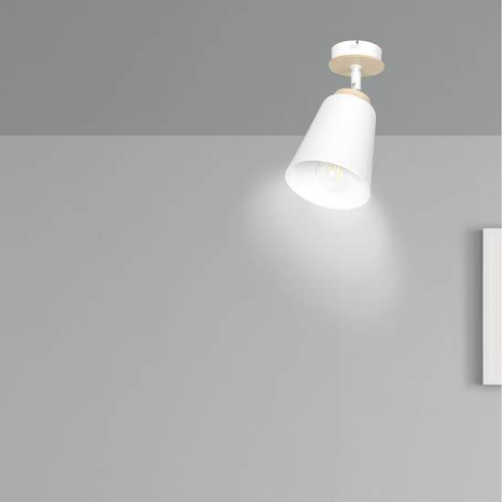 Plafoniera A Faretto Spot 1 Luce In Acciaio Bianco E Legno Naturale LA0162-EB-PL1-BI