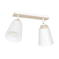 Plafoniera Spot Faretti Orientabili 2 Luci Xiwangmu Acciaio Bianco E Legno Naturale