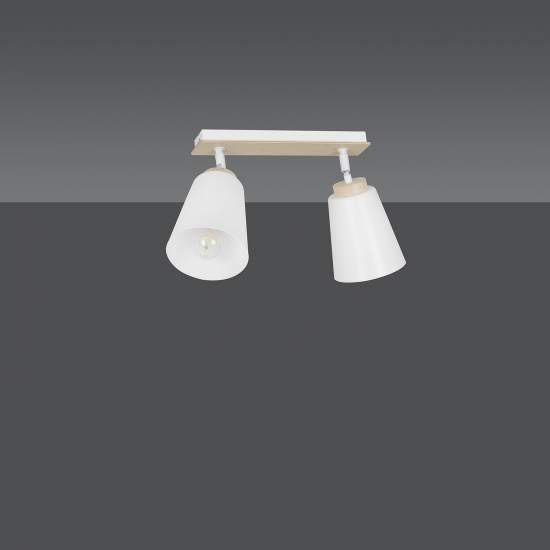 Plafoniera Spot Faretti Orientabili 2 Luci Xiwangmu Acciaio Bianco E Legno Naturale LA0162-EB-PL2-BI