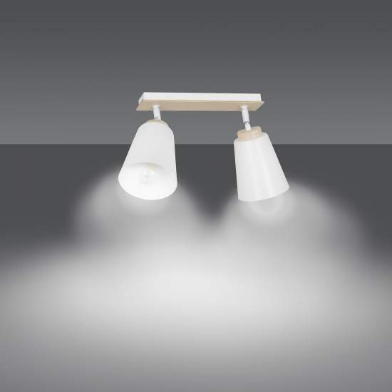 Plafoniera Spot Faretti Orientabili 2 Luci Xiwangmu Acciaio Bianco E Legno Naturale LA0162-EB-PL2-BI