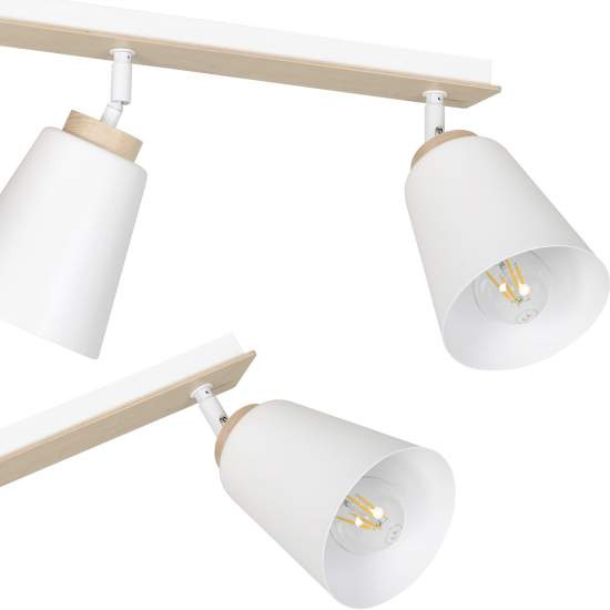 Plafoniera Spot Faretti Orientabili 2 Luci Xiwangmu Acciaio Bianco E Legno Naturale LA0162-EB-PL2-BI