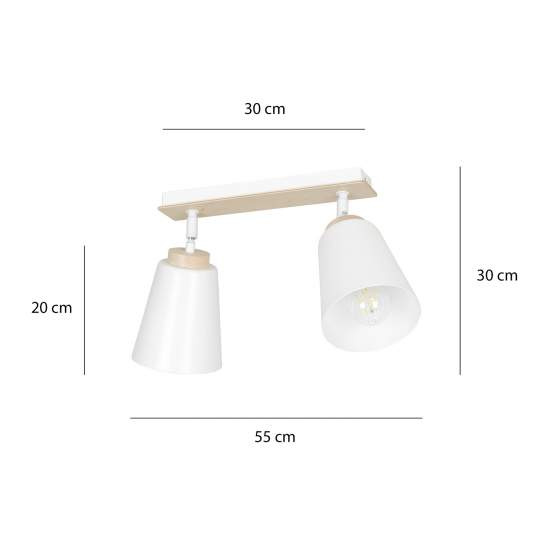 Plafoniera Spot Faretti Orientabili 2 Luci Xiwangmu Acciaio Bianco E Legno Naturale LA0162-EB-PL2-BI