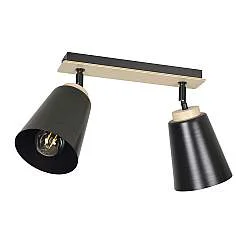 Plafoniera Faretti Spot Orientabili 2 Luci Xiwangmu Acciaio Nero E Legno Naturale