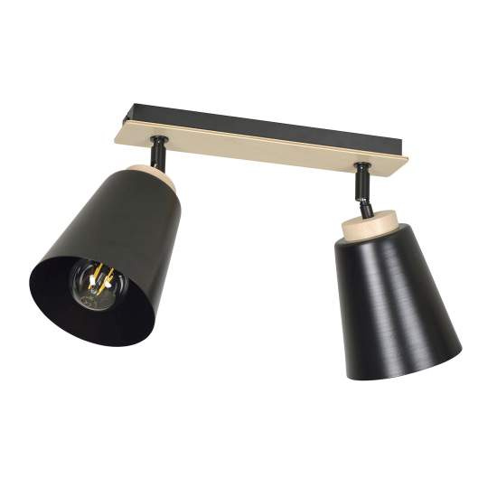 Plafoniera Faretti Spot Orientabili 2 Luci Xiwangmu Acciaio Nero E Legno Naturale LA0162-EB-PL2-NR