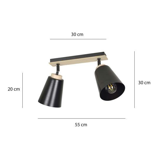 Plafoniera Faretti Spot Orientabili 2 Luci Xiwangmu Acciaio Nero E Legno Naturale LA0162-EB-PL2-NR