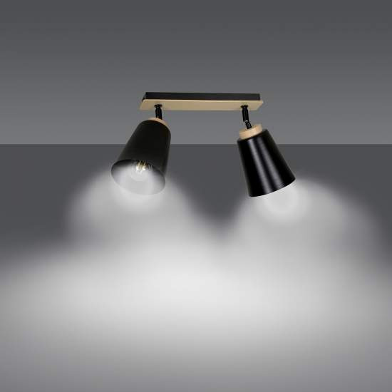 Plafoniera Faretti Spot Orientabili 2 Luci Xiwangmu Acciaio Nero E Legno Naturale LA0162-EB-PL2-NR