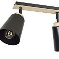 Plafoniera Faretti Spot Orientabili 2 Luci Xiwangmu Acciaio Nero E Legno Naturale LA0162-EB-PL2-NR