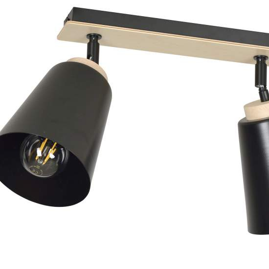 Plafoniera Faretti Spot Orientabili 2 Luci Xiwangmu Acciaio Nero E Legno Naturale LA0162-EB-PL2-NR