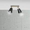 Plafoniera Faretti Spot Orientabili 2 Luci Xiwangmu Acciaio Nero E Legno Naturale LA0162-EB-PL2-NR