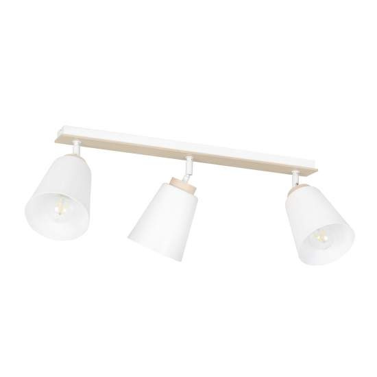 Plafoniera Spot Faretti Orientabili 3 Luci Xiwangmu Acciaio Bianco E Legno Naturale LA0162-EB-PL3-BI
