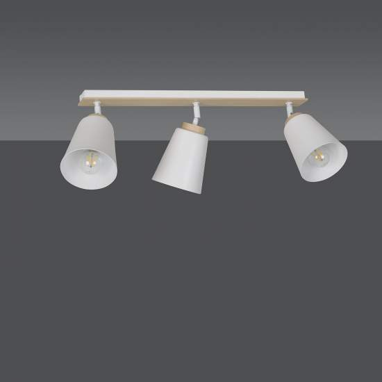 Plafoniera Spot Faretti Orientabili 3 Luci Xiwangmu Acciaio Bianco E Legno Naturale LA0162-EB-PL3-BI