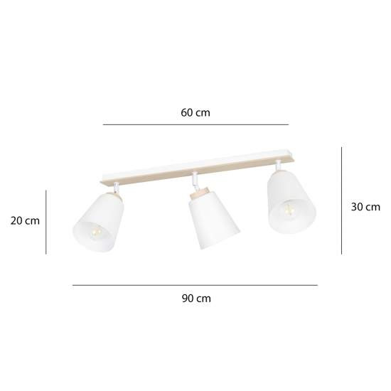Plafoniera Spot Faretti Orientabili 3 Luci Xiwangmu Acciaio Bianco E Legno Naturale LA0162-EB-PL3-BI