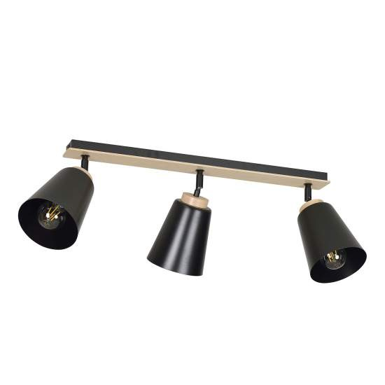Plafoniera Faretti Spot Orientabili 3 Luci Xiwangmu Acciaio Nero E Legno Naturale LA0162-EB-PL3-NR