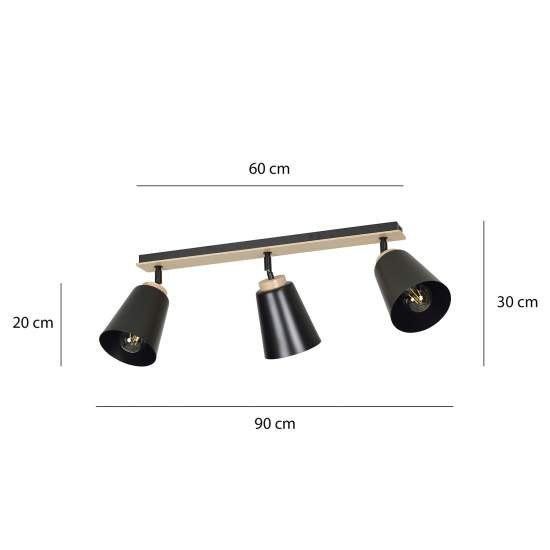 Plafoniera Faretti Spot Orientabili 3 Luci Xiwangmu Acciaio Nero E Legno Naturale LA0162-EB-PL3-NR