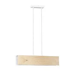 Lampadario 2 Luci Lupos In Acciaio Bianco Corpo Rettangolare E Legno Naturale