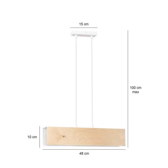 Lampadario 2 Luci Merlino In Acciaio Bianco Corpo Rettangolare E Legno Naturale LA0163-EB-2-BI