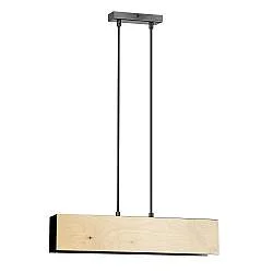 Lampadario 2 Luci Lupos In Acciaio Nero Corpo Rettangolare E Legno Naturale