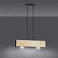 Lampadario 2 Luci Merlino In Acciaio Nero Corpo Rettangolare E Legno Naturale LA0163-EB-2-NR