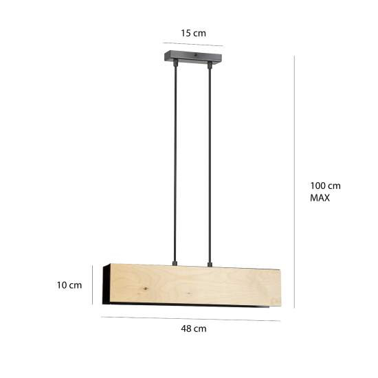 Lampadario 2 Luci Merlino In Acciaio Nero Corpo Rettangolare E Legno Naturale LA0163-EB-2-NR