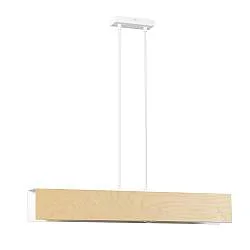 Lampadario 3 Luci Lupos In Acciaio Bianco Corpo Rettangolare E Legno Naturale