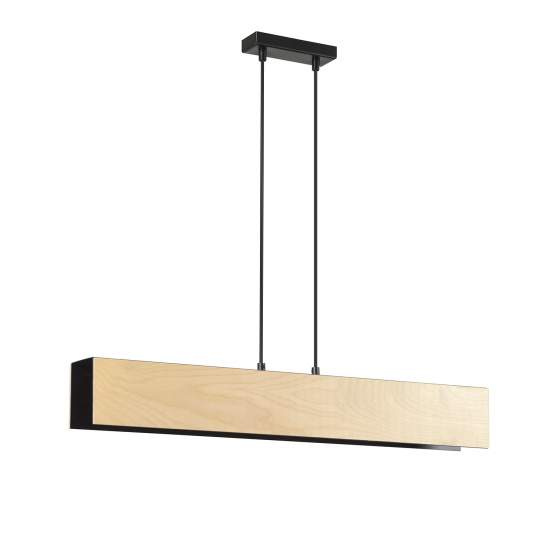 Lampadario 3 Luci Merlino In Acciaio Nero Corpo Rettangolare E Legno Naturale LA0163-EB-3-NR
