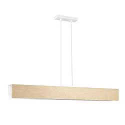 Lampadario 4 Luci Lupos In Acciaio Bianco Corpo Rettangolare E Legno Naturale