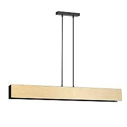 Lampadario 4 Luci Lupos In Acciaio Nero Corpo Rettangolare E Legno Naturale