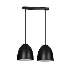 Lampadario 2 Luci Vigore In Acciaio Nero Con Cupole In Nero E Bianco