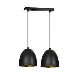 Lampadario 2 Luci Vigore In Acciaio Nero Con Cupole In Nero E Oro