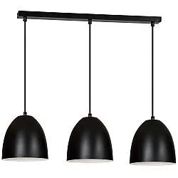 Lampadario 3 Luci Vigore In Acciaio Nero Con Cupole In Nero E Bianco