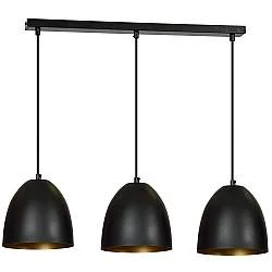 Lampadario 3 Luci Vigore In Acciaio Nero Con Cupole In Nero E Oro