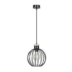 Sospensione 1 Luce Bueno Paralume A Gabbia In Acciaio Nero E Legno Naturale