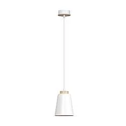 Sospensione 1 Luce Du Lac A Cono In Acciaio Bianco E Legno Naturale