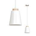 Sospensione 1 Luce Lancillotto A Cono In Acciaio Bianco E Legno Naturale LA0166-EB-1-BI