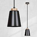 Sospensione 1 Luce Lancillotto A Cono In Acciaio Nero E Legno Naturale LA0166-EB-1-NR