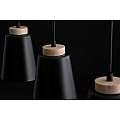 Sospensione 1 Luce Lancillotto A Cono In Acciaio Nero E Legno Naturale LA0166-EB-1-NR
