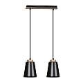 Lampadario 2 Luci Lancillotto Con Paralumi A Cono In Acciaio Nero E Legno Naturale LA0166-EB-2-NR